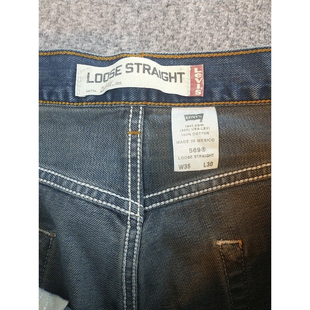 Levis 569 Loose Straight Jeans Men 36x29 Blue Denim Md Wash 100% Cotton 5-Pocket - Picture 13 of 16